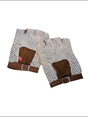 Vintage Crochet Fingerless Driving Gloves in Cream and Brown